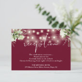 Bourgogne String Lights Floral bruiloft receptie Informatiekaartje (Staand voorkant)