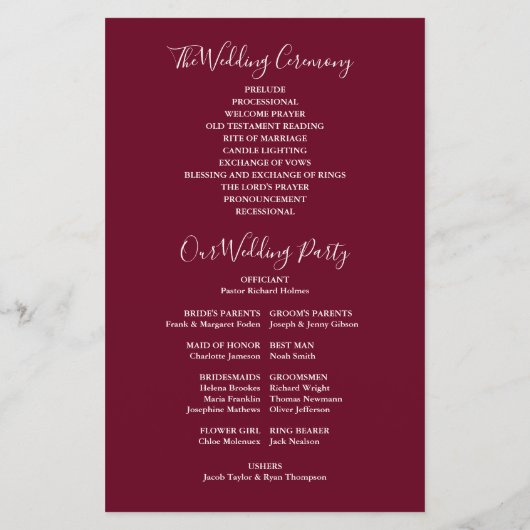 Bourgogne String Lights Trouwprogramma (Achterkant)