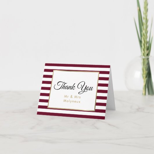 Bourgogne Stripe| Faux Gold Foil Weddenschap Harte Bedankkaart (Voorkant)