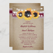 Bourgogne  Sunflower Burlap Wedding Kaart (Voorkant / Achterkant)