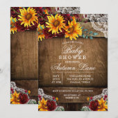 Bourgogne Sunflower Lace Baby shower Uitnodiging (Voorkant / Achterkant)