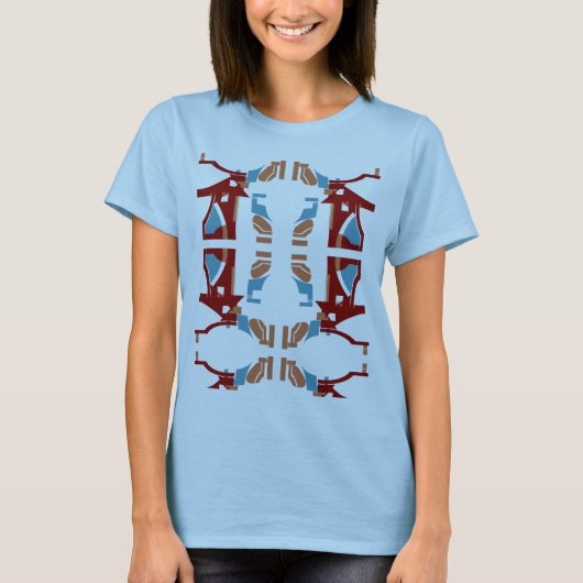 Bourgogne Tan Blauw Abstract Mediterraan geïnspire T-shirt (Voorkant)