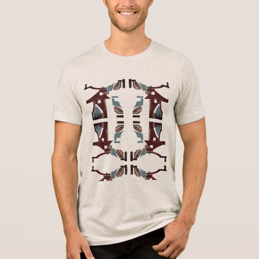 Bourgogne Tan Blauw Abstract Mediterraan Zuidwest Tri-Blend Shirt (Voorkant)