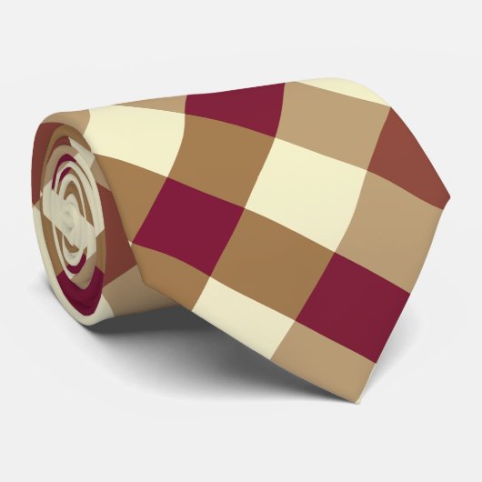 Bourgogne, Tan en Crème Diagonaal Gingham Patroon Stropdas (Opgerold)