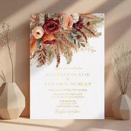 Bourgogne Terracotta Bloemen Pampas Fall Wedding Folie Uitnodiging
