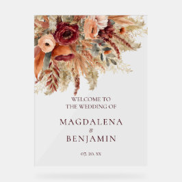 Bourgogne Terracotta Florals Pampas Grass Bruiloft Acryl Bord