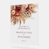 Bourgogne Terracotta Florals Pampas Grass Bruiloft Acryl Bord (Hoek)