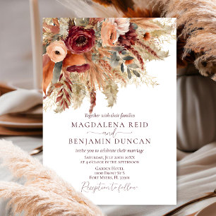 Bourgogne Terracotta Florals Pampas Grass Bruiloft Kaart