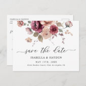 Bourgogne Terracotta Herfst Floral Save The Date Aankondigingskaart (Voorkant / Achterkant)