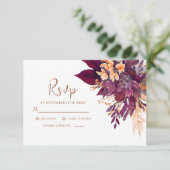 Bourgogne Terracotta Roest Elegante Bloemen Huweli RSVP Kaartje (Staand voorkant)