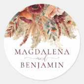 Bourgogne Terracotta Rust Herfst Bloemen Pampas Gr Ronde Sticker (Voorkant)