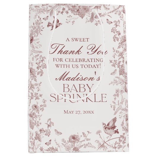 Bourgogne Toile  Bloemen Baby Sprinkle Favoriet Medium Cadeauzakje (Voorkant)