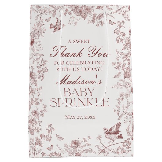 Bourgogne Toile  Bloemen Baby Sprinkle Favoriet Medium Cadeauzakje (Achterkant)