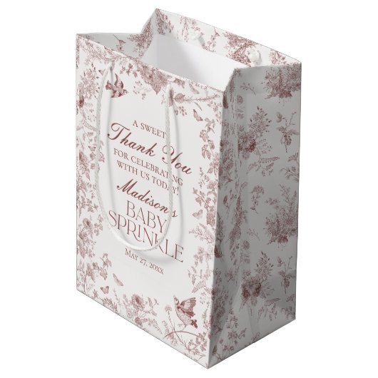 Bourgogne Toile  Bloemen Baby Sprinkle Favoriet Medium Cadeauzakje (Achterkant Gekanteld)