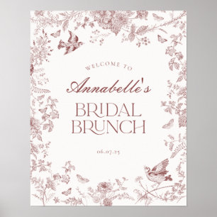 Bourgogne Toile Bloemen Bruids Brunch Welkom Teken Poster
