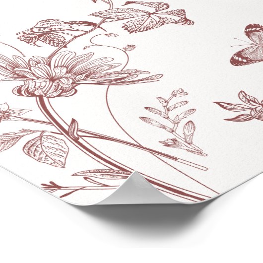 Bourgogne Toile Bloemen Bruids Brunch Welkom Teken Poster (Hoek)