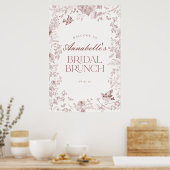 Bourgogne Toile Bloemen Bruids Brunch Welkom Teken Poster (Keuken)