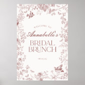 Bourgogne Toile Bloemen Bruids Brunch Welkom Teken Poster (Voorkant)