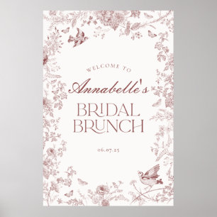 Bourgogne Toile Bloemen Bruids Brunch Welkom Teken Poster