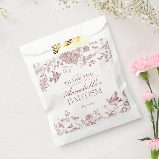 Bourgogne Toile Bloemen Doop Dessert Bedankzakje (Gezegeld)