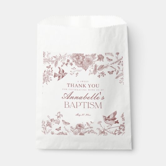 Bourgogne Toile Bloemen Doop Dessert Bedankzakje (Voorkant)