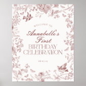 Bourgogne Toile Bloemen Verjaardagsfeest Welkomstb Poster (Voorkant)