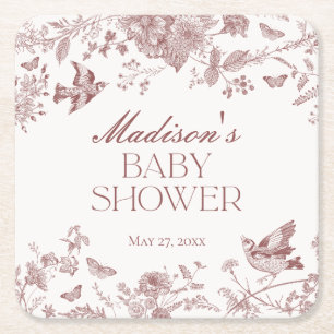 Bourgogne Toile De Jouy  Floral Baby shower Kartonnen Onderzetters