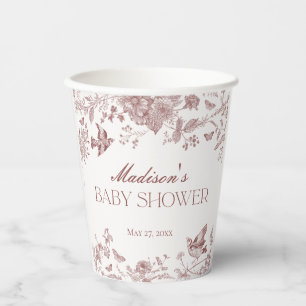 Bourgogne Toile De Jouy  Floral Baby shower Papieren Bekers