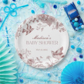 Bourgogne Toile De Jouy Floral Baby shower Papieren Bordje (Feest)