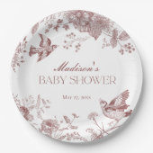 Bourgogne Toile De Jouy  Floral Baby shower Papieren Bordje (Voorkant)