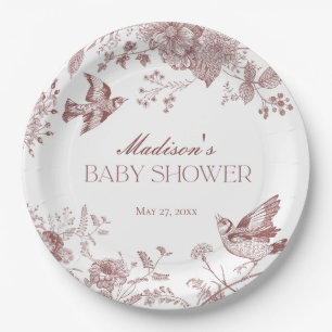 Bourgogne Toile De Jouy Floral Baby shower Papieren Bordje