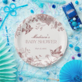 Bourgogne Toile De Jouy  Floral Baby shower Papieren Bordje (Feest)