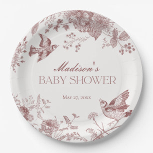 Bourgogne Toile De Jouy  Floral Baby shower Papieren Bordje