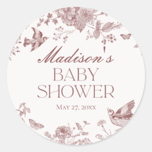 Bourgogne Toile De Jouy  Floral Baby shower Ronde Sticker