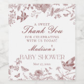 Bourgogne Toile De Jouy  Floral Baby shower Wijn Etiket (Enkel label)