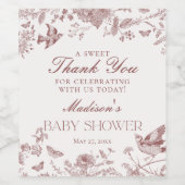 Bourgogne Toile De Jouy Floral Baby shower Wijn Etiket (Enkel label)
