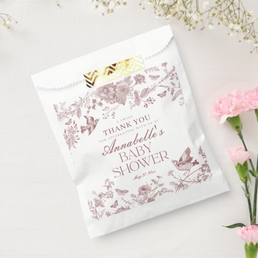 Bourgogne Toile Floral Baby shower Dessert Bedankzakje (Gezegeld)