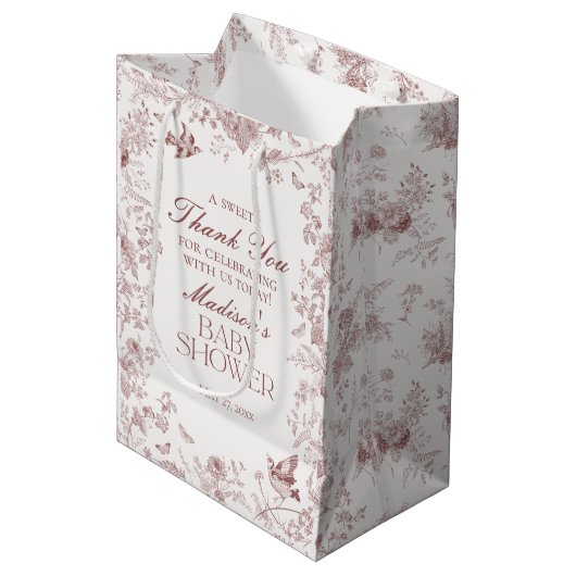 Bourgogne Toile  Floral Baby shower Favoriet Medium Cadeauzakje (Voorkant Gekanteld)