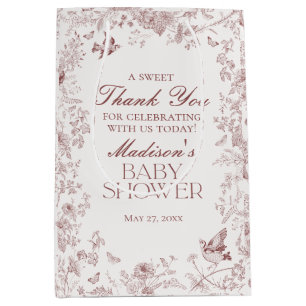 Bourgogne Toile  Floral Baby shower Favoriet Medium Cadeauzakje