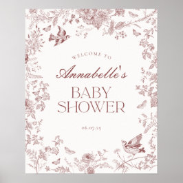 Bourgogne Toile Floral Baby shower Welkomstbord Poster