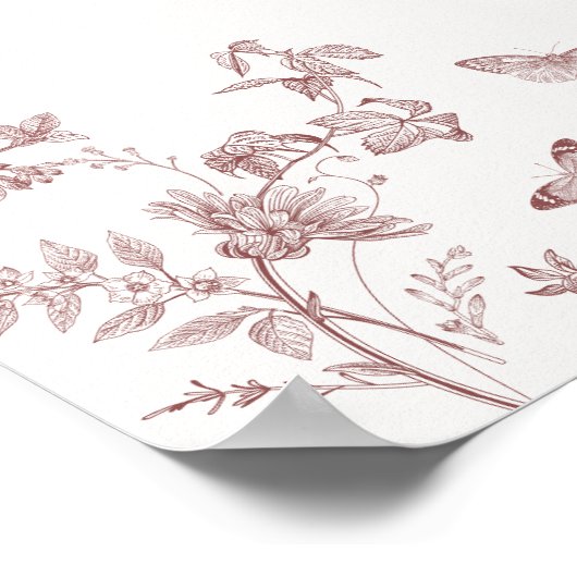 Bourgogne Toile Floral Baby Sprinkle Welkomstbord Poster (Hoek)