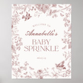 Bourgogne Toile Floral Baby Sprinkle Welkomstbord Poster (Voorkant)