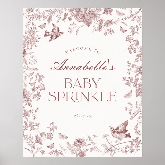 Bourgogne Toile Floral Baby Sprinkle Welkomstbord Poster (Voorkant)