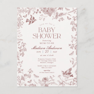 Bourgogne Toile Franse Bloemen Baby shower Briefkaart