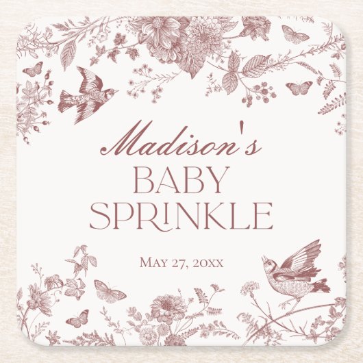 Bourgogne Toile Jouy  Bloemen Baby Sprinkle Kartonnen Onderzetters (Voorkant)