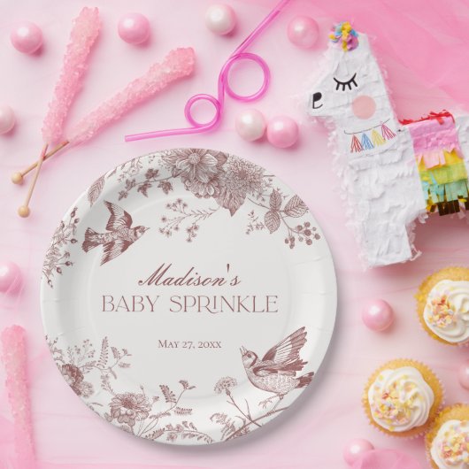 Bourgogne Toile Jouy  Bloemen Baby Sprinkle Papieren Bordje (Feest)