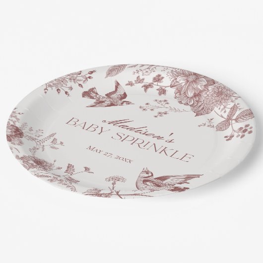 Bourgogne Toile Jouy  Bloemen Baby Sprinkle Papieren Bordje (Gekanteld)