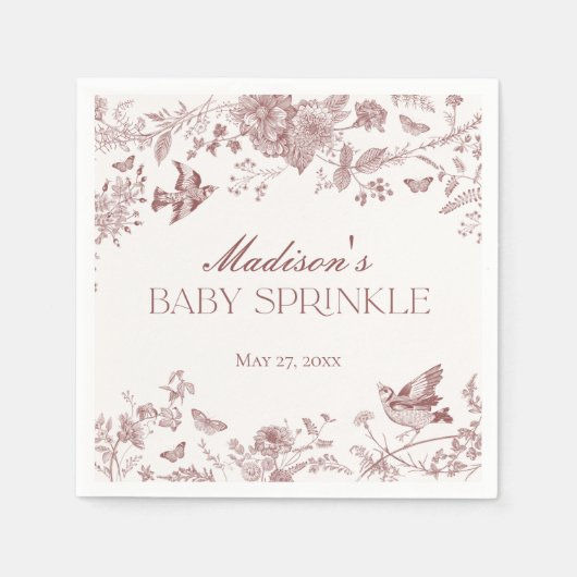 Bourgogne Toile Jouy  Bloemen Baby Sprinkle Servet (Voorkant)