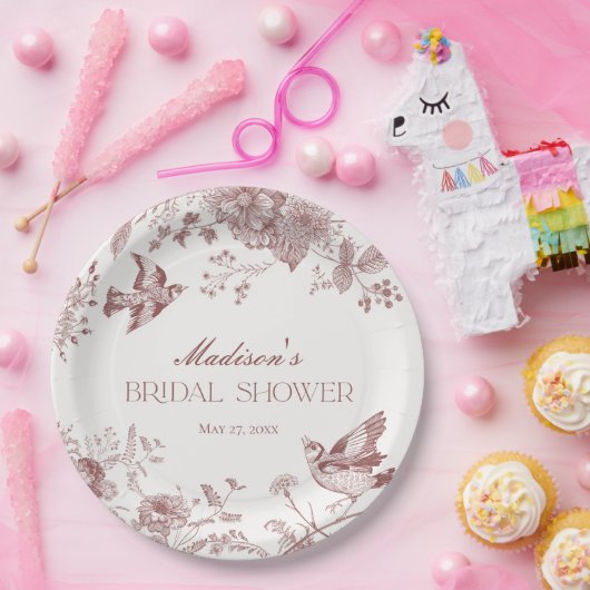 Bourgogne Toile Jouy  Floral Vrijgezellenfeest Papieren Bordje (Feest)