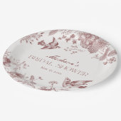 Bourgogne Toile Jouy  Floral Vrijgezellenfeest Papieren Bordje (Gekanteld)